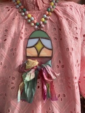 Multicolor Beaded Statement Necklace with Stained-Glass Egg Pendant Gypsy South